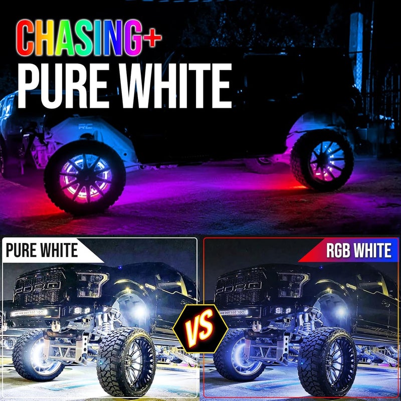 Beatto 15.5inch RGBW -Dreaming Color +Bright White Double Row Wheel Lights, Pure White and Rocker Switch Ctrl Wheel Ring Light for Car, Truck, Pickup, Vehical Offroad - Image 2